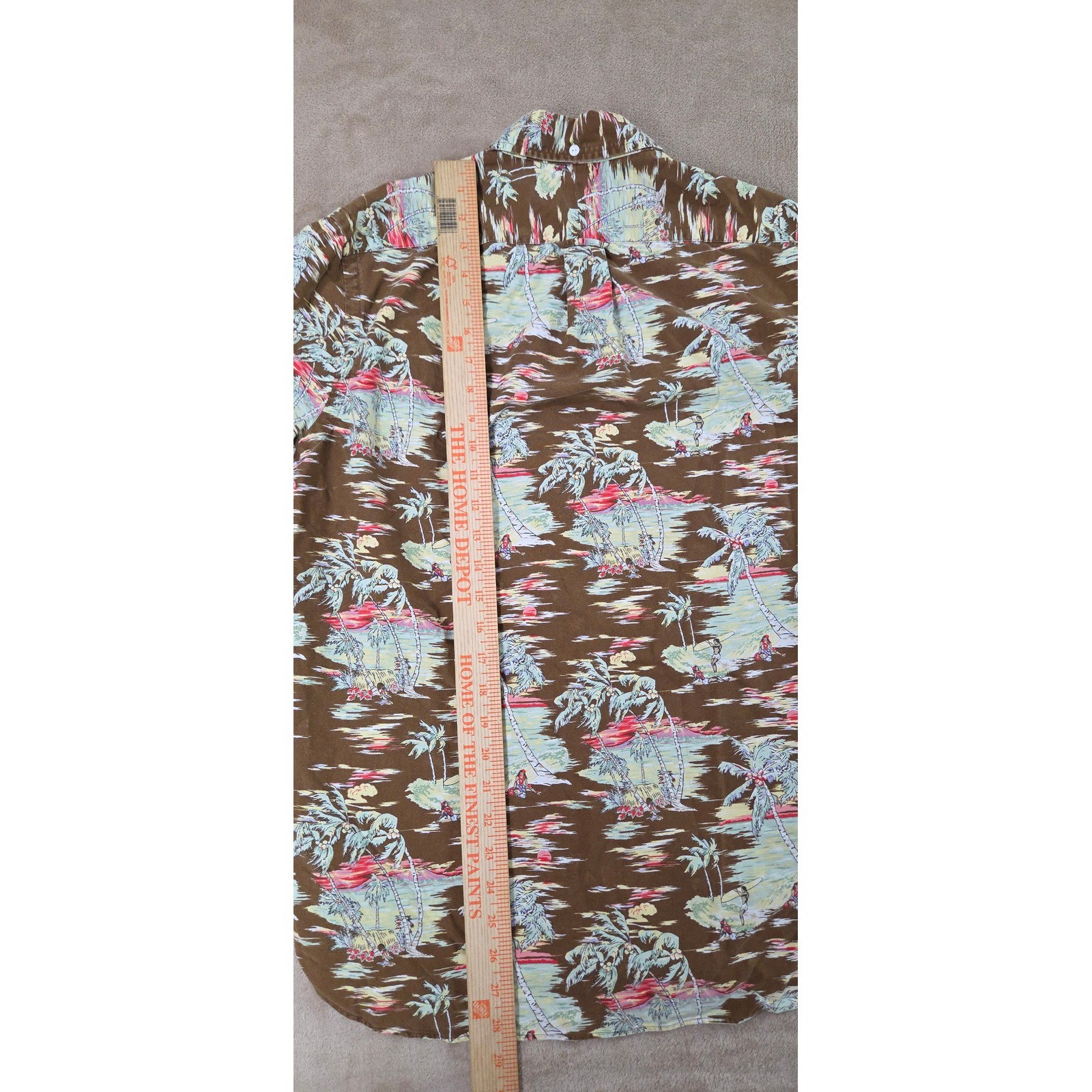 Polo ralph lauren Hawaiian shirt men M Brown tropical pleated Button down EUC