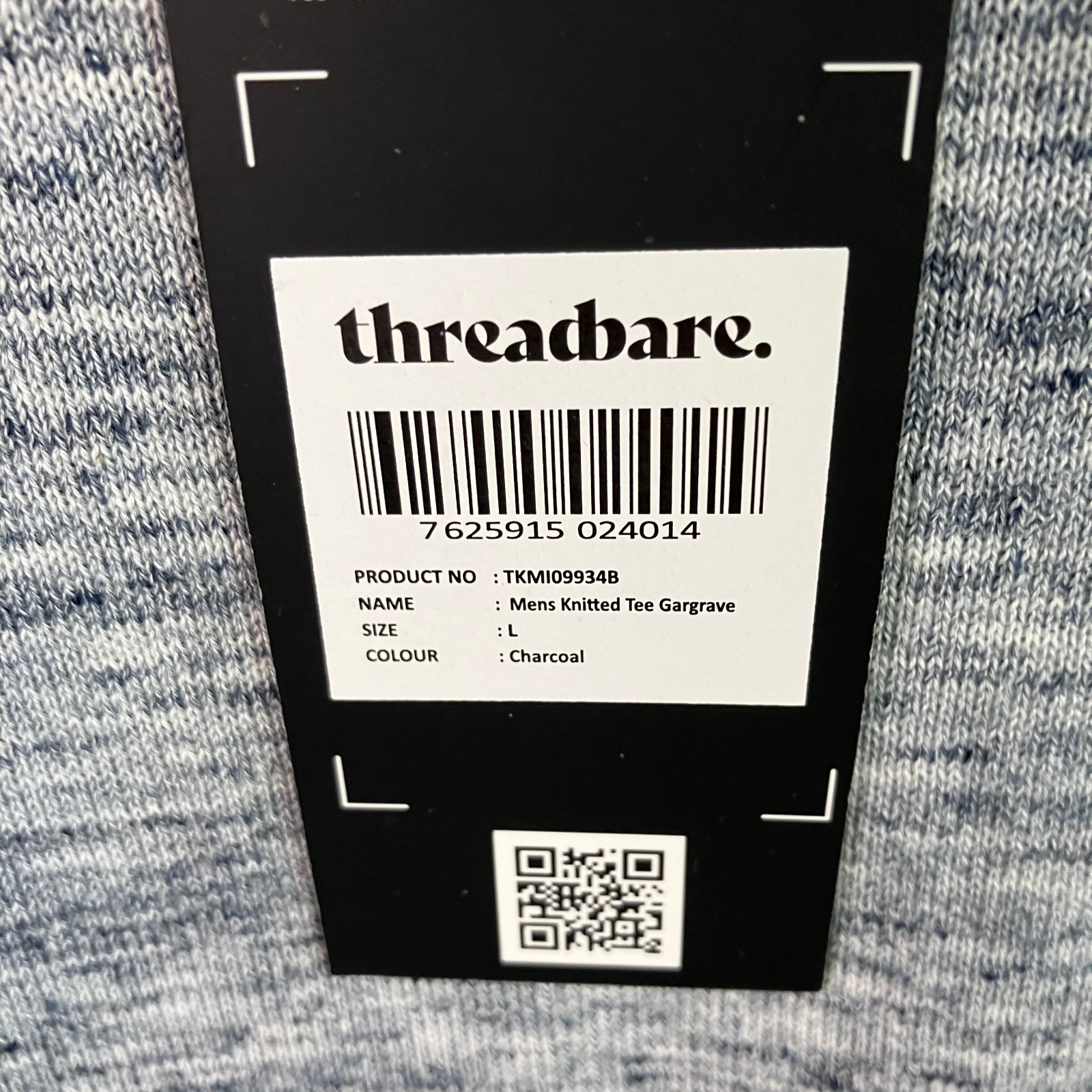 Threadbare Knitted Short Sleeve Tee Gargrave Men’s Size L Fits M Charcoal NWT