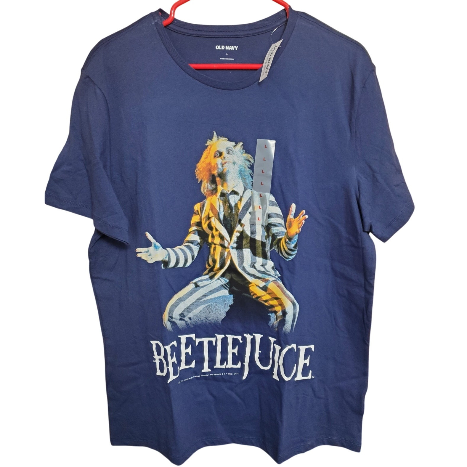 Beetlejuice Adult Graphic T-Shirt Sz L Blue Short Sleeve Old Navy Brand Tee New