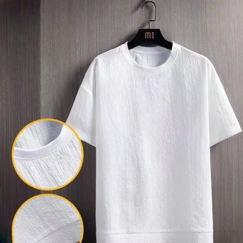 New Men’s Polyester Fiber Plain Crew Neck Ice Silk Short Sleeves T-Shirt M-3XL