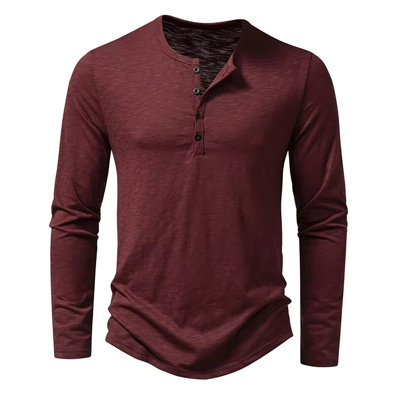 Men’s Shirt Cotton Henley Neck T-Shirts Long Sleeve Casual Button Plain 25% OFF