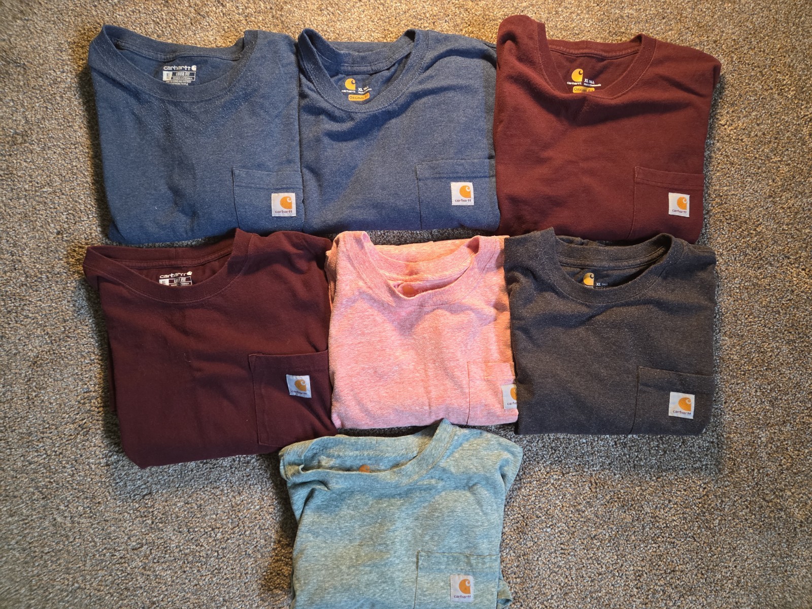 Carhartt T-Shirt Lot Of 7 Original Fit & loose Fit Size XL TALL W/Pockets