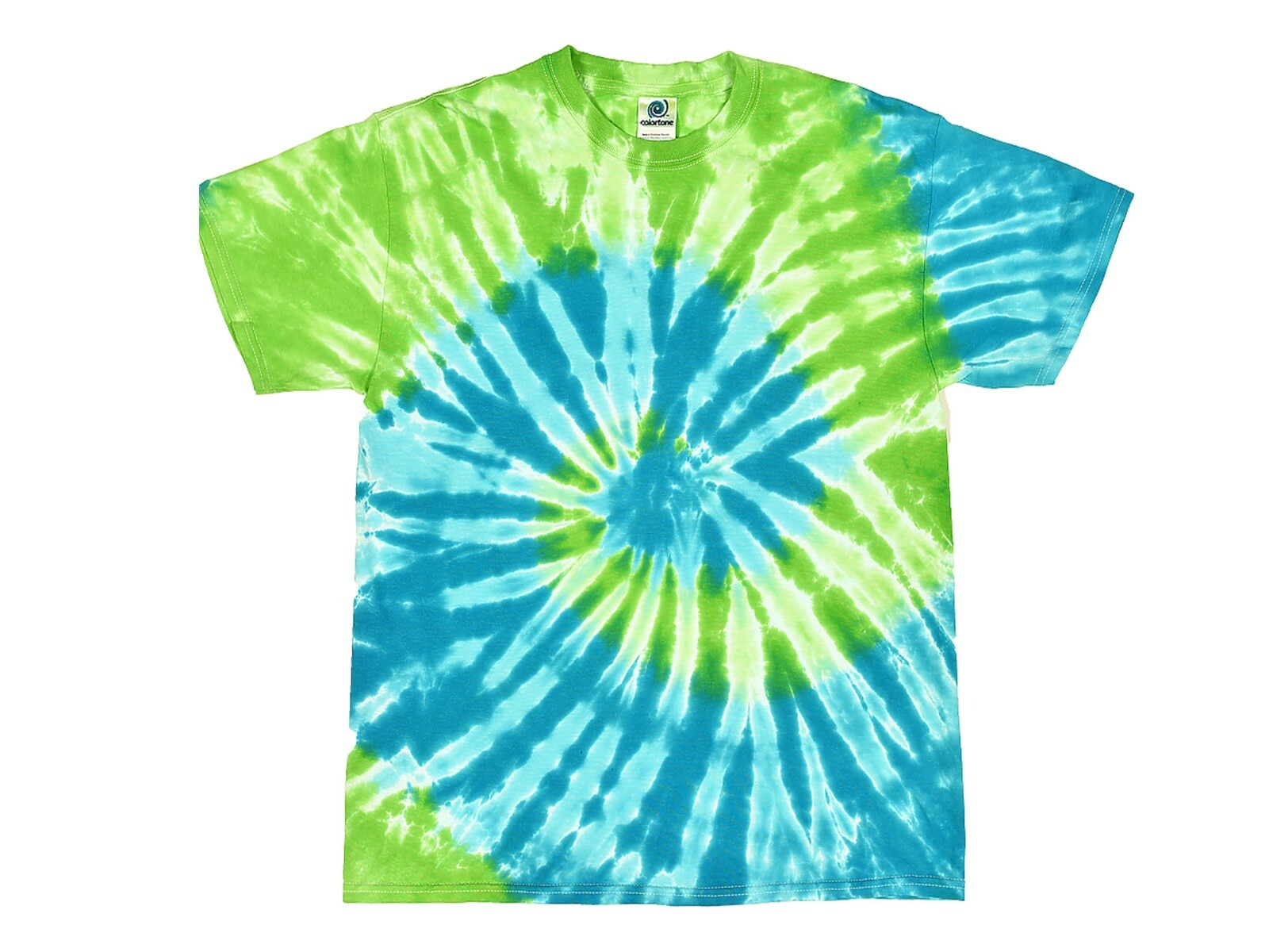 Green Blue Spiral Tie Dye T-Shirts Adult & Kids Sizes Cotton Colortone