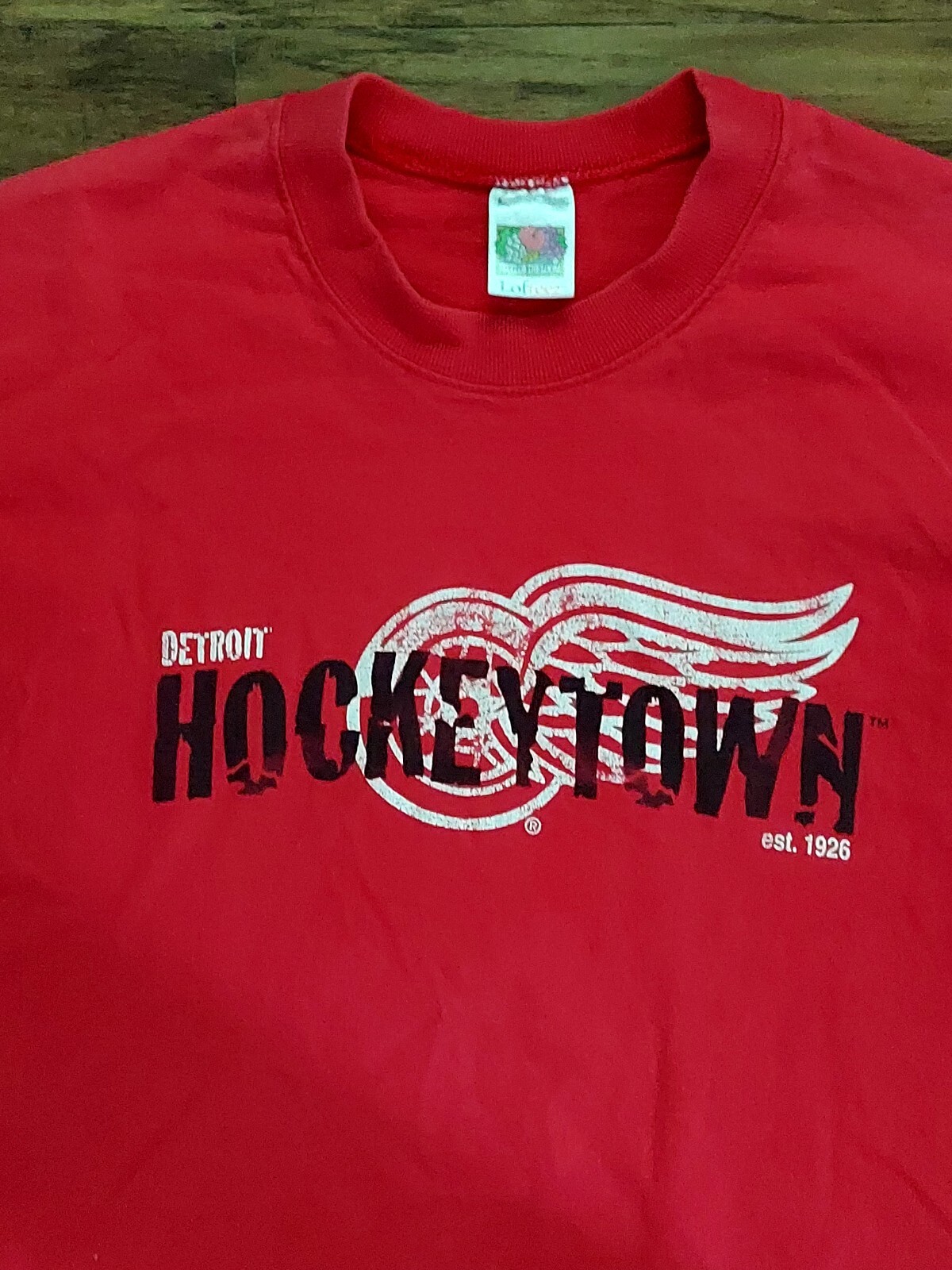 VTG DETROIT RED WINGS Hockey T-Shirt Large HOCKEYTOWN Front & Back Hit Made USA
