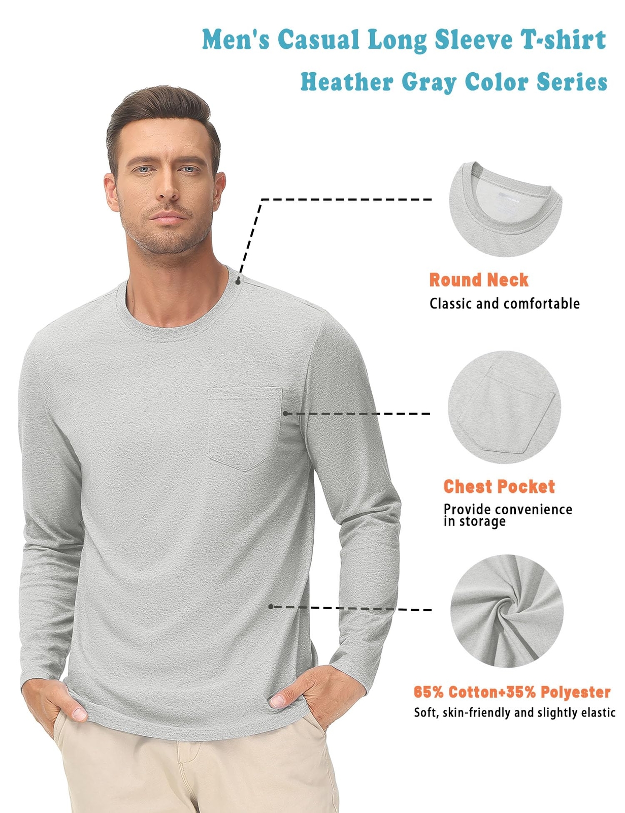 Men’s Casual Cotton Shirts Long Sleeve Crewneck Quick Dry Sport Plain T-Shirts