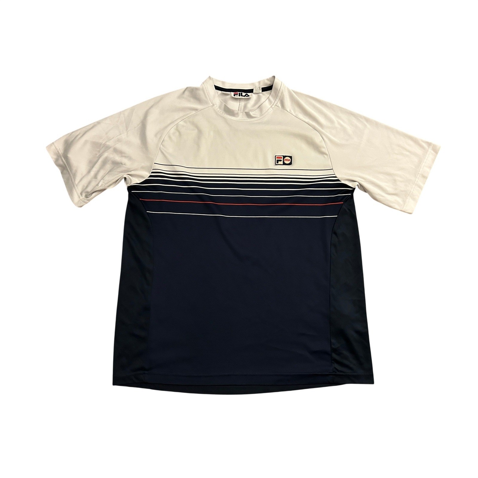 Fila Performance T-Shirt Mens Large Navy White Excellent Striped Athletic Top