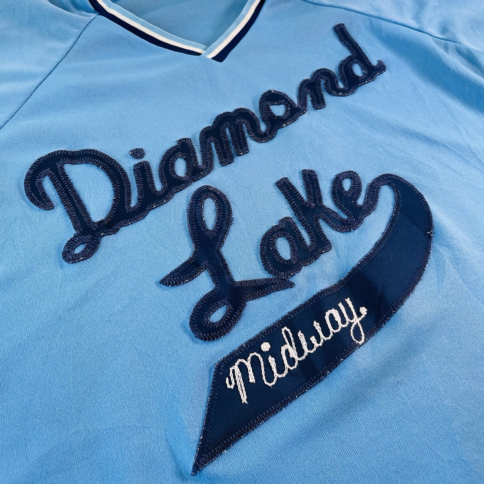 True Vintage 1970s Rawlings Chainstitch Jersey T-Shirt Single Stitch Blue L