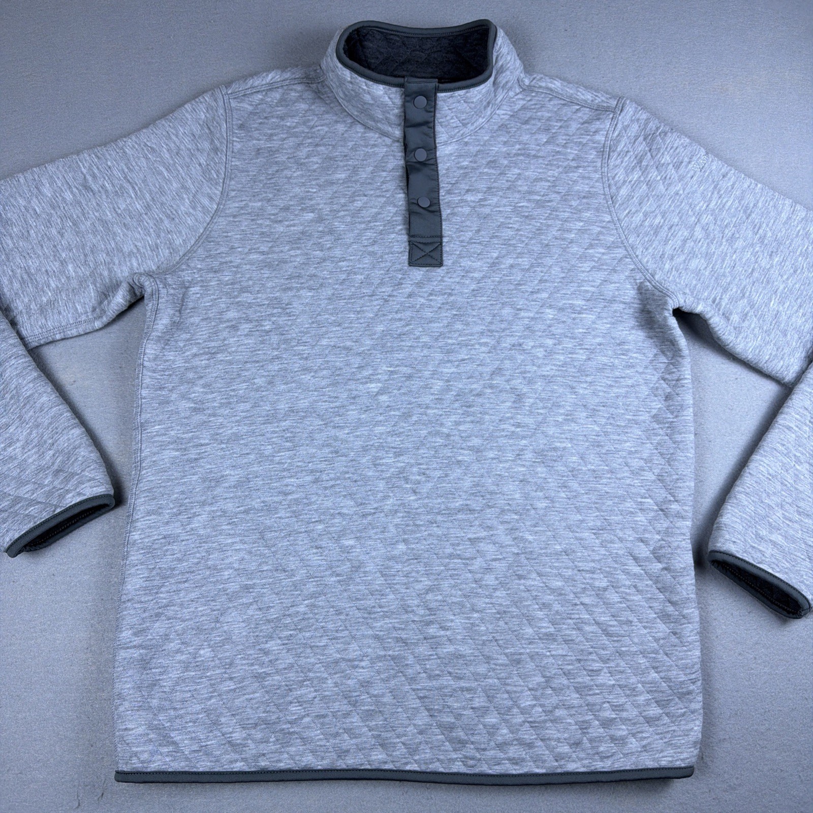 Marine Layer Crobet Pullover Mens Medium Charcoal Gray Snap Quilted Reversible