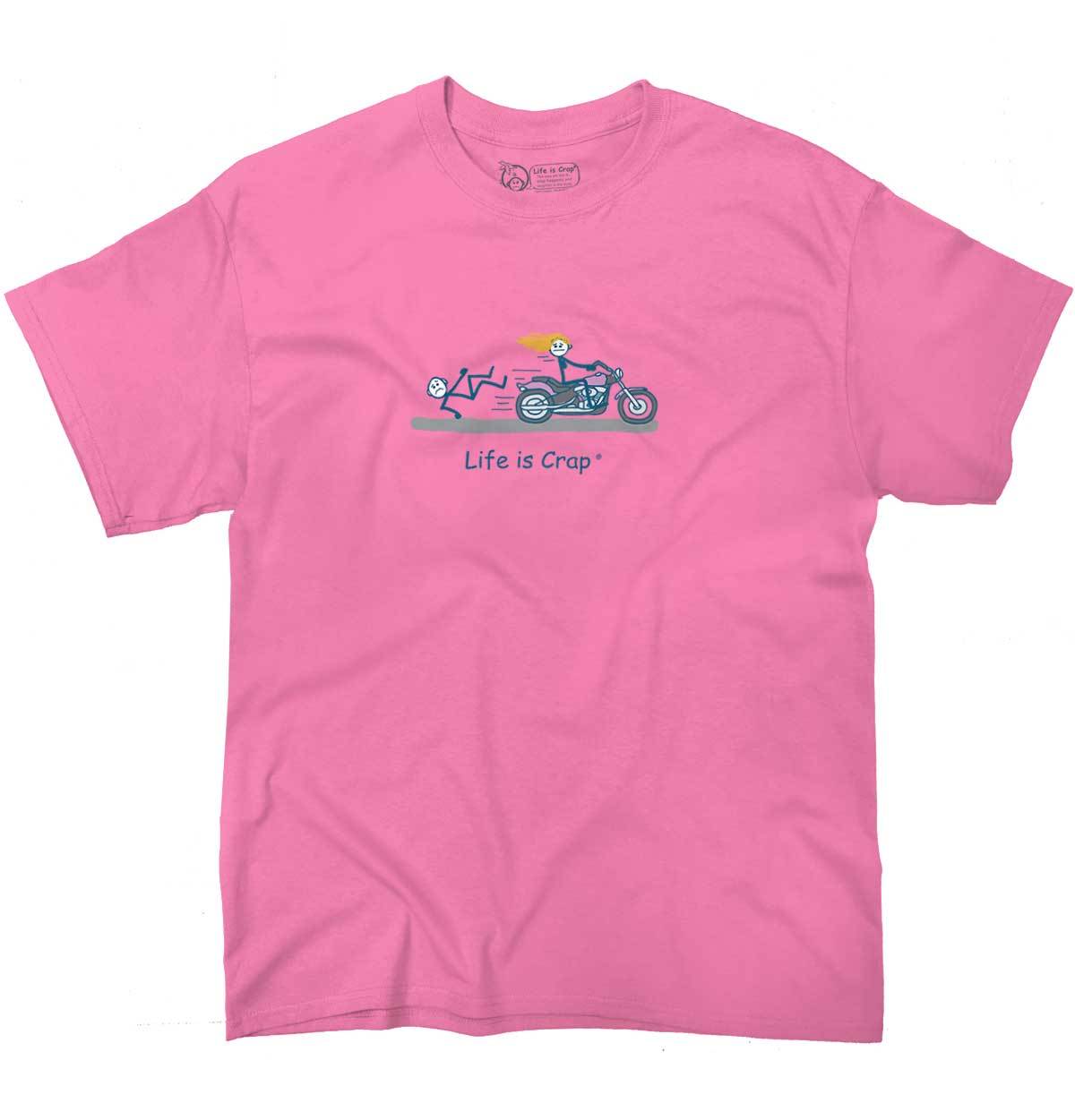 Life is Crap Biker Babe Funny Biking Fail Mens Short Sleeve Crewneck Tee