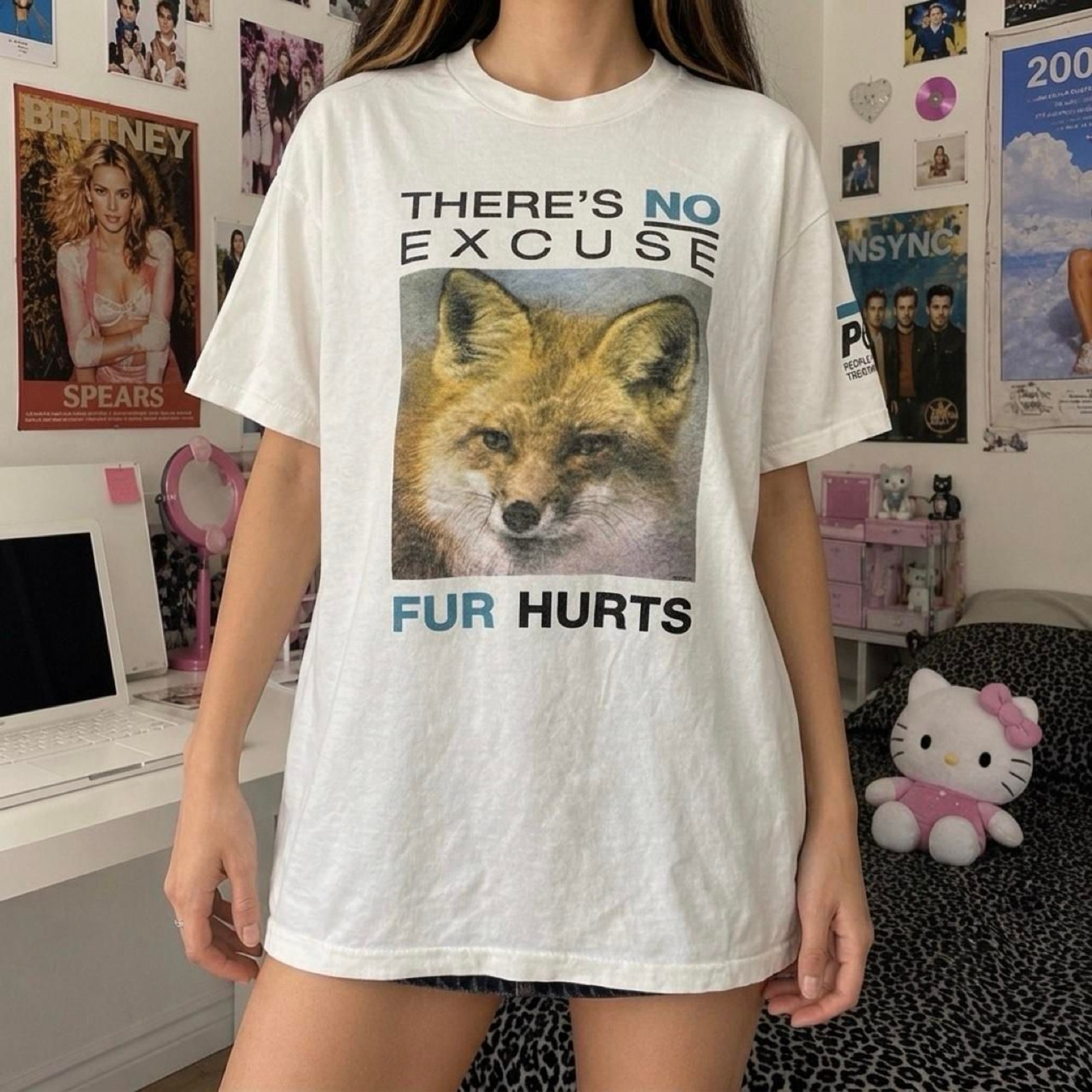 VTG 90s PETA People For The Ethical Treatment Of Animals Fur Hurts T Shirt L