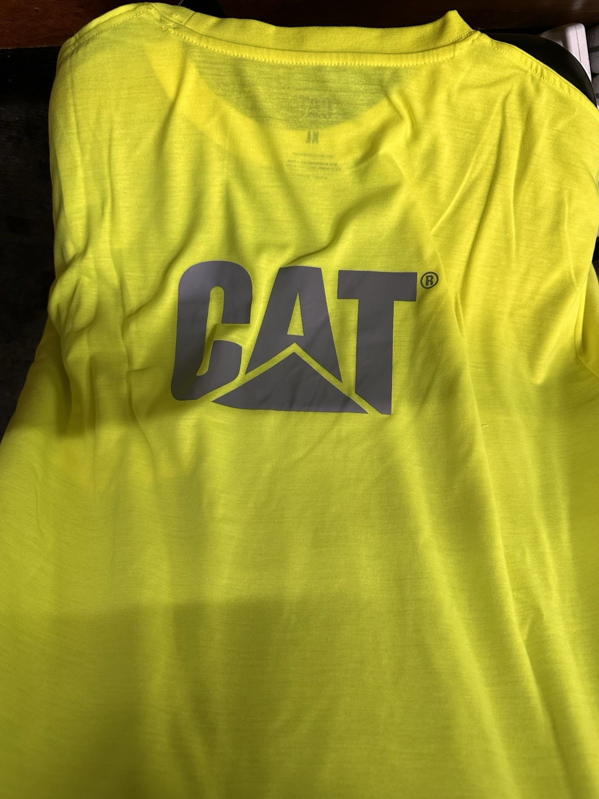 XL Yellow Cat Trademark T-Shirt: Anti Odor, Moisture Control, & Reflective