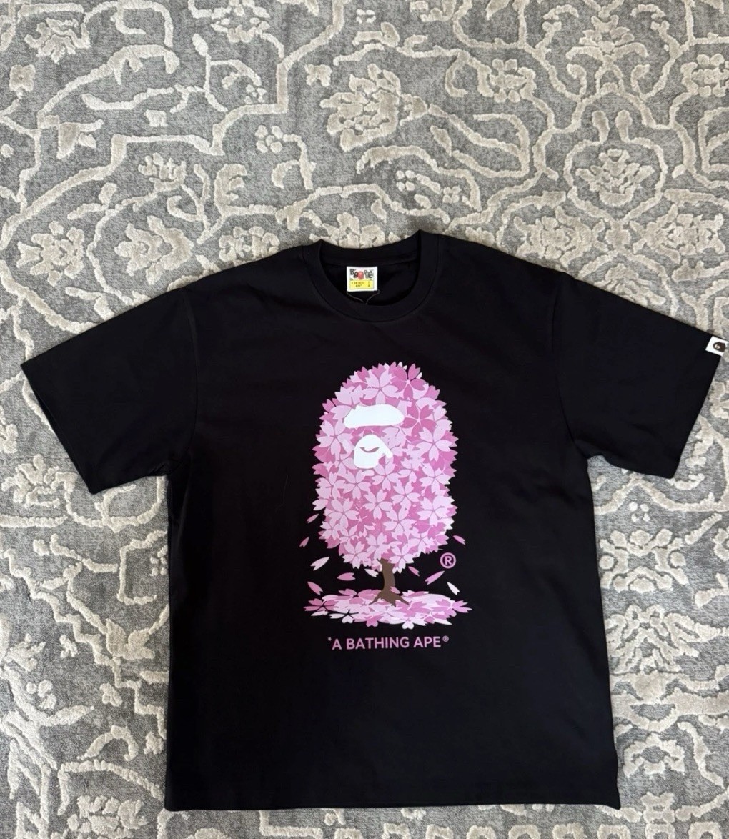 A Bathing Ape BAPE Black Pink Cherry Blossom Graphic Crew Neck T-Shirt Men’s M