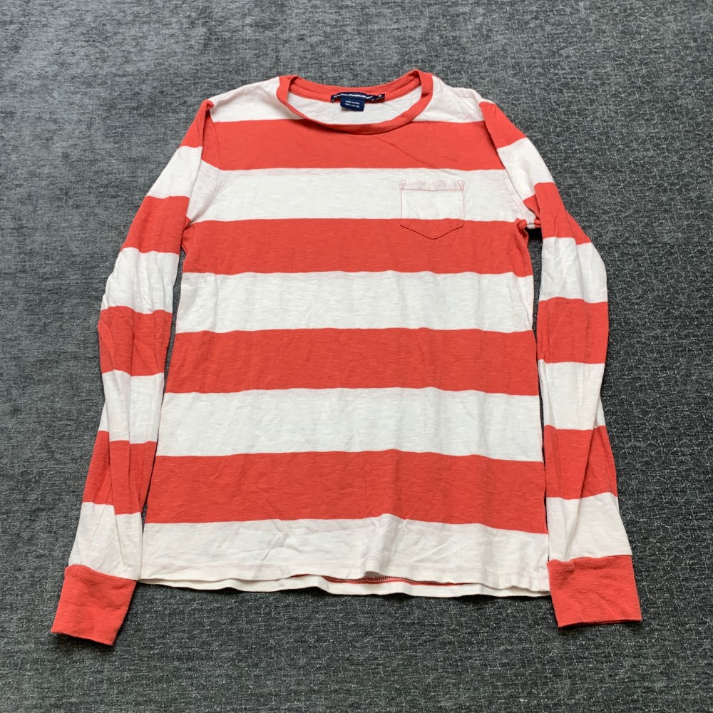 VTG Ralph Lauren Sport T Shirt Mens Medium White Orange Striped Long Sleeve