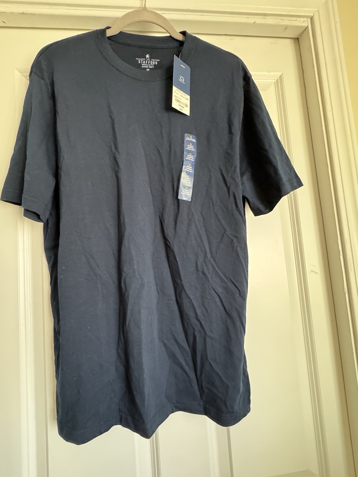 New Stafford Medium Solid Navy Blue Super Soft Crew Neck Short Sleeve T-Shirt