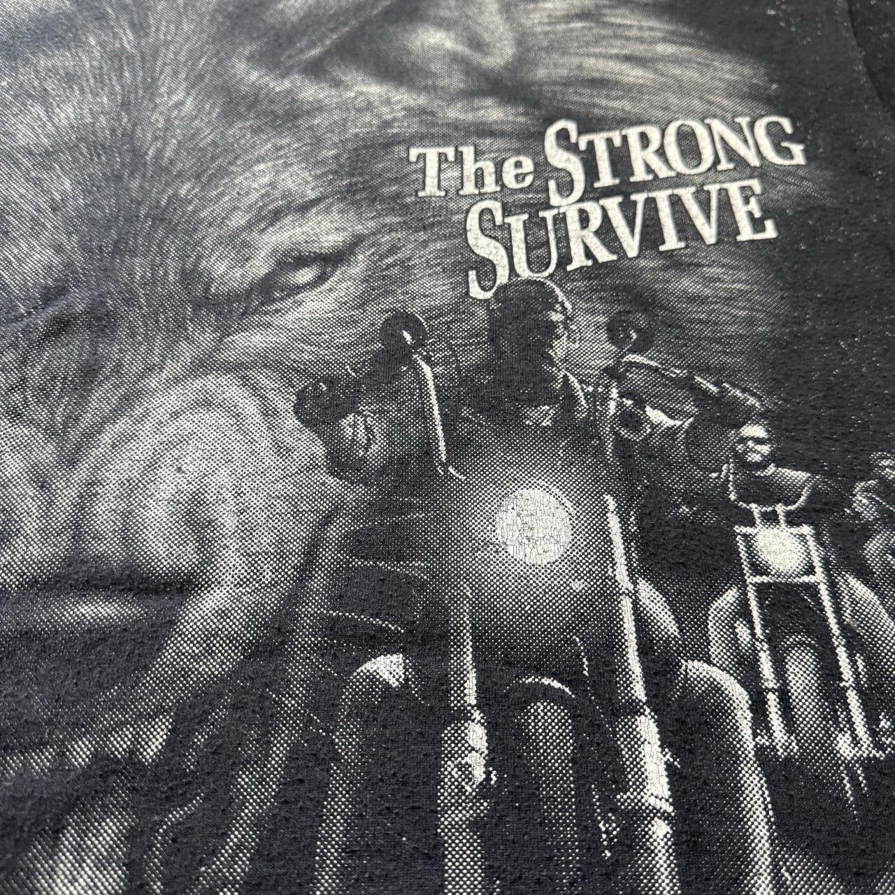 Vintage 90s 3D Emblem The Strong Survive Wolf Biker T Shirt Single Stitch