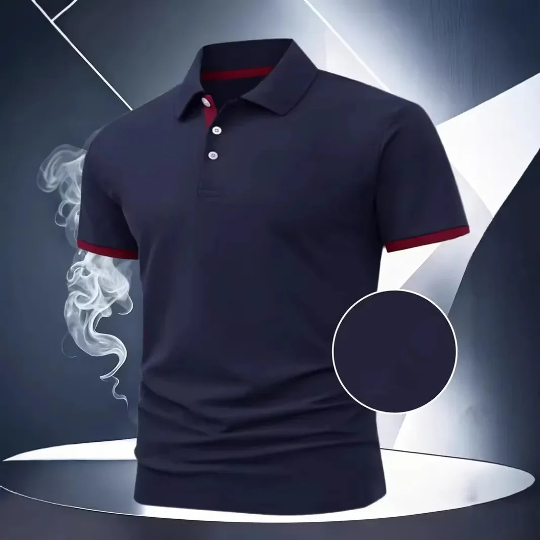 100% Polyester Men Clothes New Summer Pure Color Short Sleeve Business Casual Go