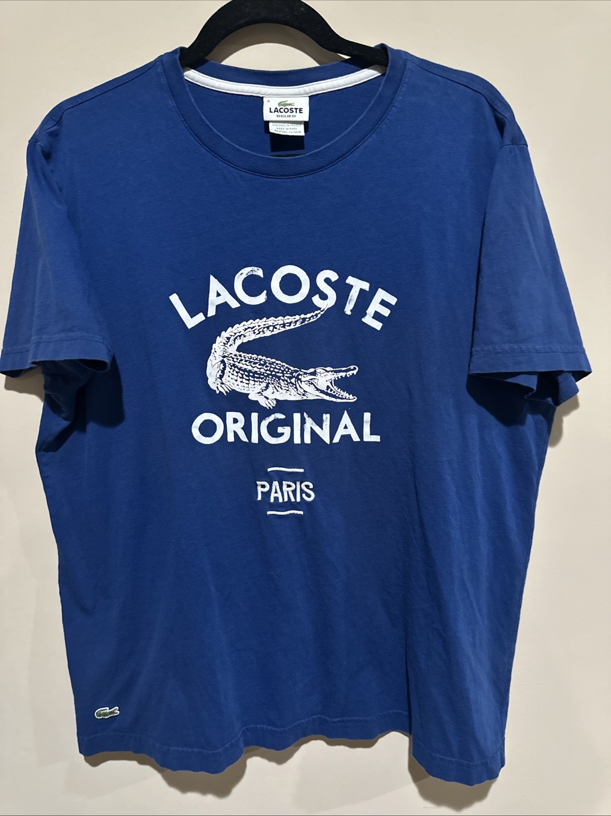 Lacoste Paris Original Crocodile Logo Blue T Shirt Regular Fit Men’s Size 6 (XL)