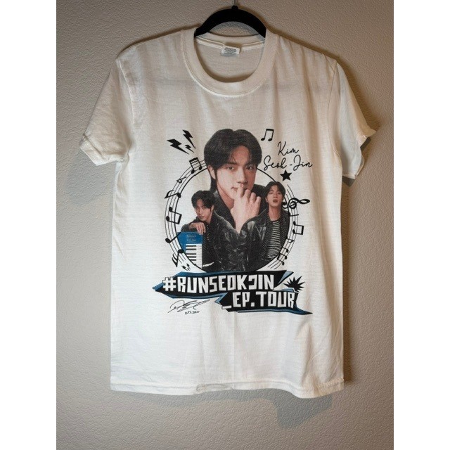 BTS Jin Kim Seok-jin RunSeokjin EP Tour Graphic T-Shirt White Mens Small AAA