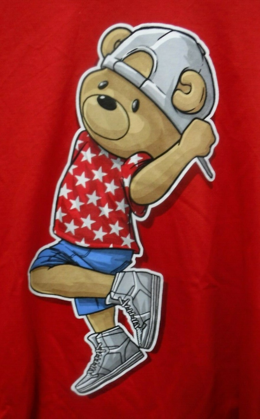 Hard Ten Shirt Mens Size Medium Red Hipster Star Bear Graphic Skinny Tank New