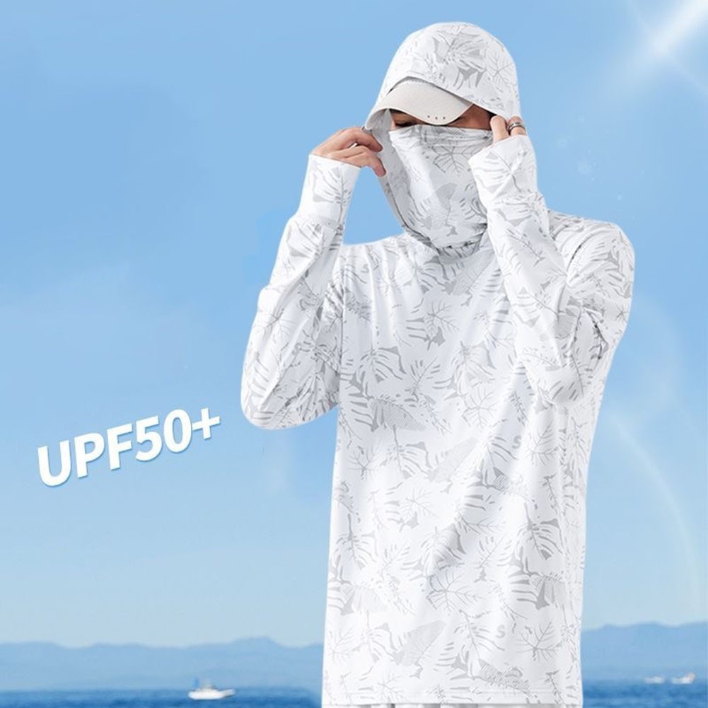 Fishing T-Shirt for Men UV Protective Hooded Top with High Neck Design