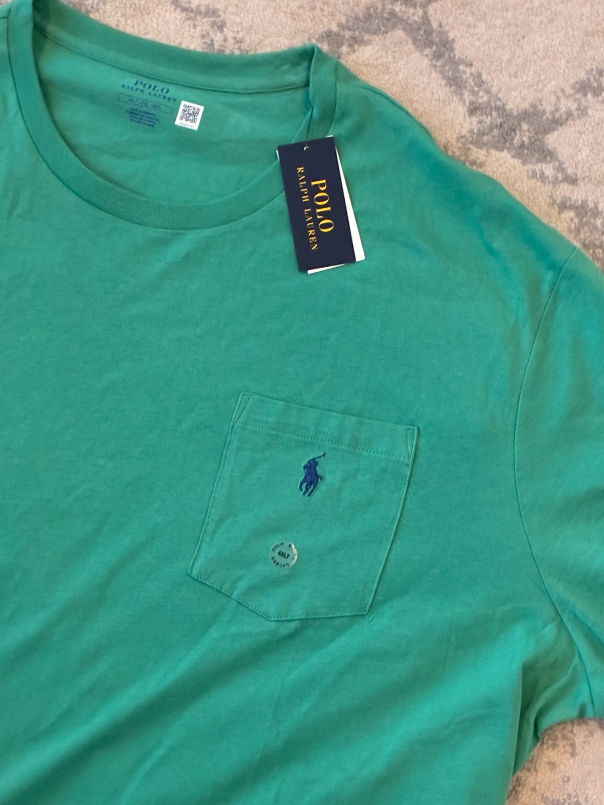 NWT Men’s 4LT Polo Ralph Lauren Big & Tall Green Crew-Neck Pocket Shirt 4XL-T