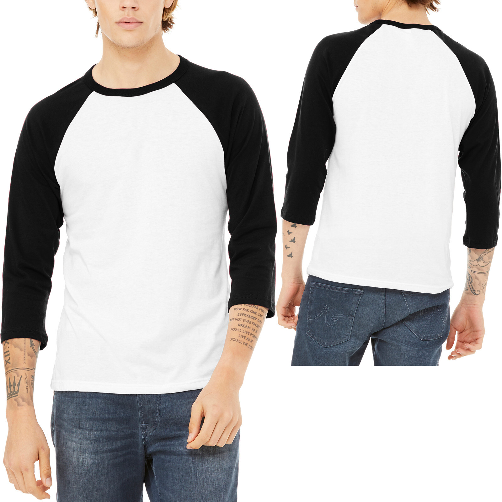 Canvas MENS 3/4 Sleeve Baseball Jersey T-Shirt Team Sport XS-XL, 2XL NEW
