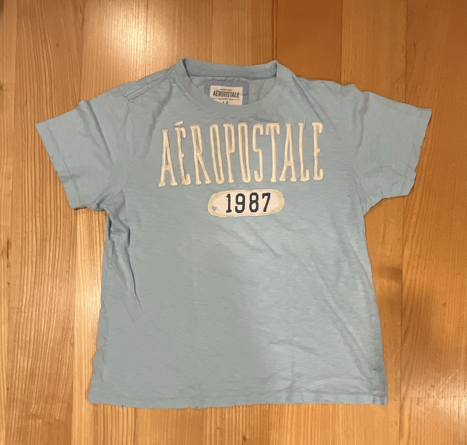 Aéropostale Blue Logo Graphic Print Tee L/G Crew Neck Cotton Knit