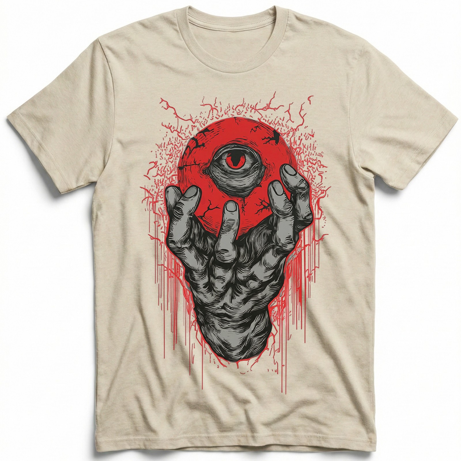 Demon Hand Holding Red Eyeball Horror Dark Gothic T-Shirt Occult Satanic Art Tee