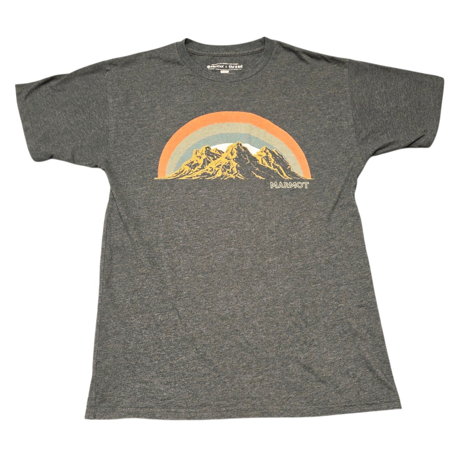 Marmot x Thread Men’s Mountain Rainbow Graphic T Shirt Charcoal Gray Size M
