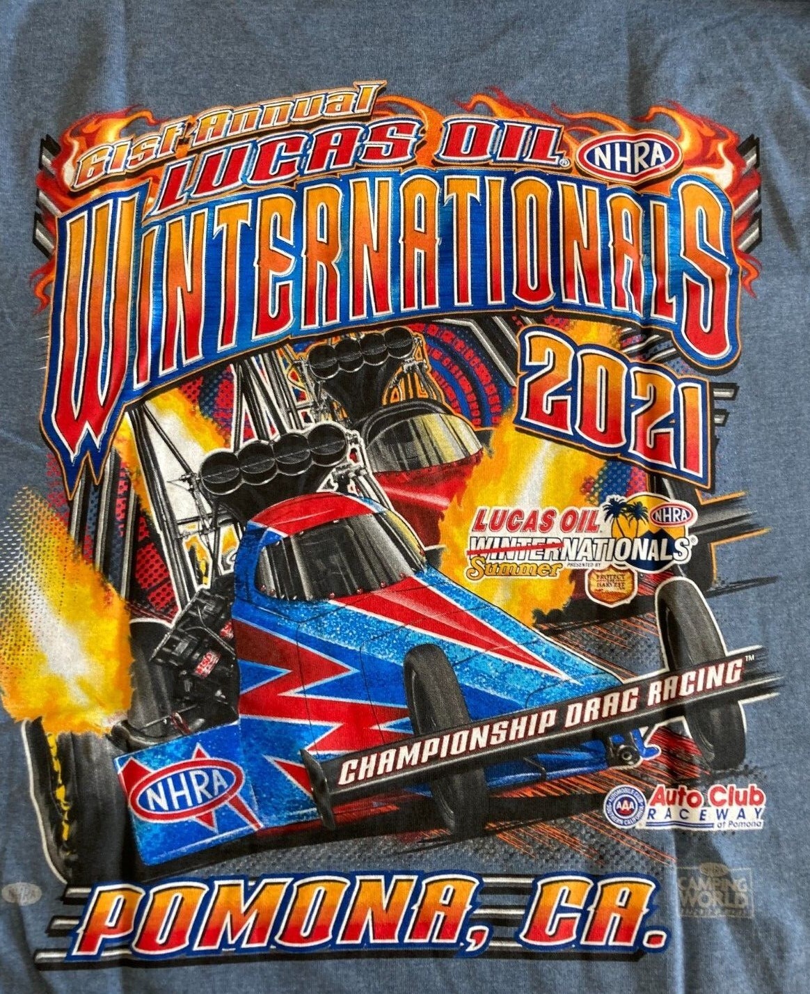 NHRA 2021 Lucas Oil Summer Nats Pomona (014) Cotton T-shirt. PLUS *FREE* HAT!