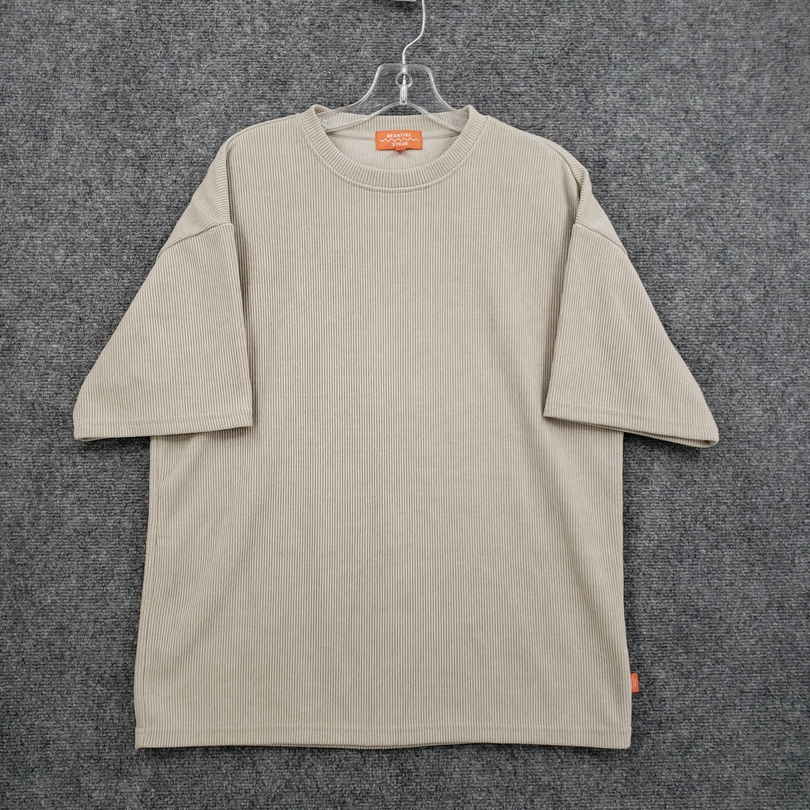 Negative Space Ribbed Knit Oversized T Shirt Mens Small Tan Crewneck Athleisure