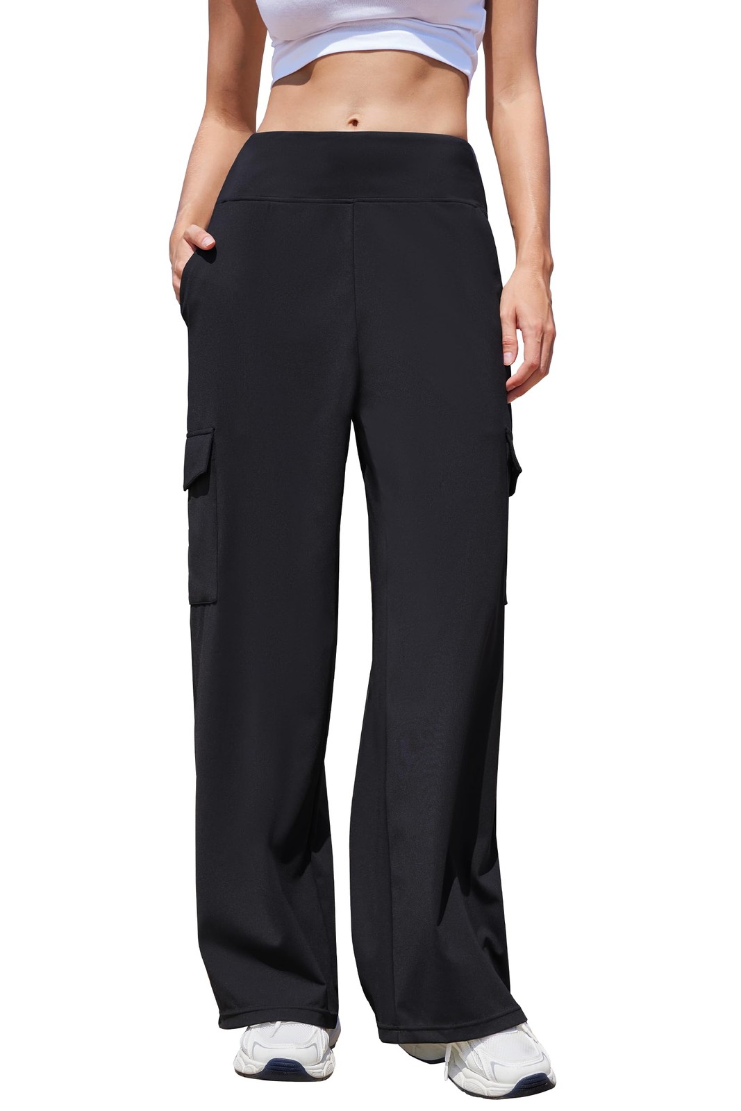 Women Casual Wide Leg Cargo Pants Stretch High Waisted Pull On Lounge Work Pa…