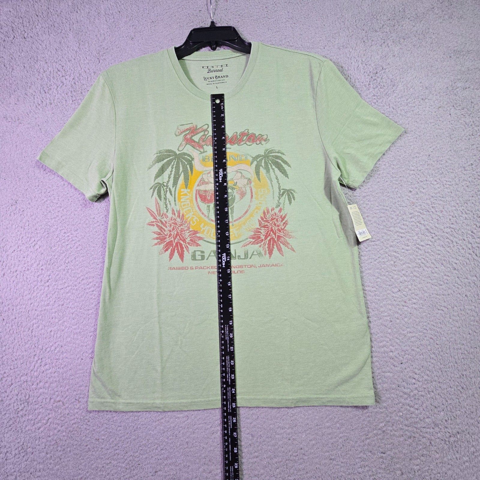 Lucky Brand Ganja Shirt Mens Large Green Smoke Jamaica Weed Casual Faded 420 NWT