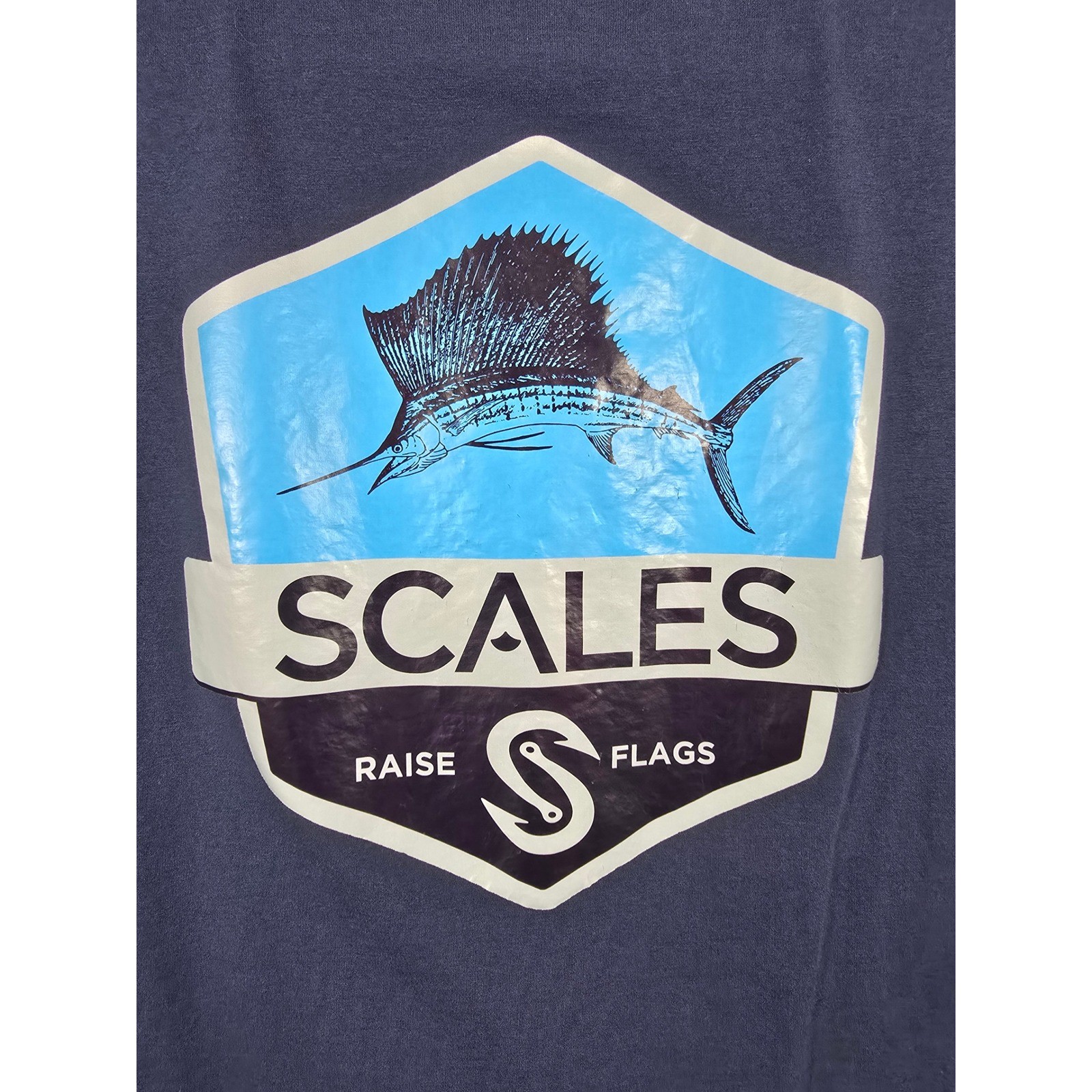 Scales Gear Mens 2XLNavy Blue Graphic Short Sleeve TShirt Cotton Spandex Stretch