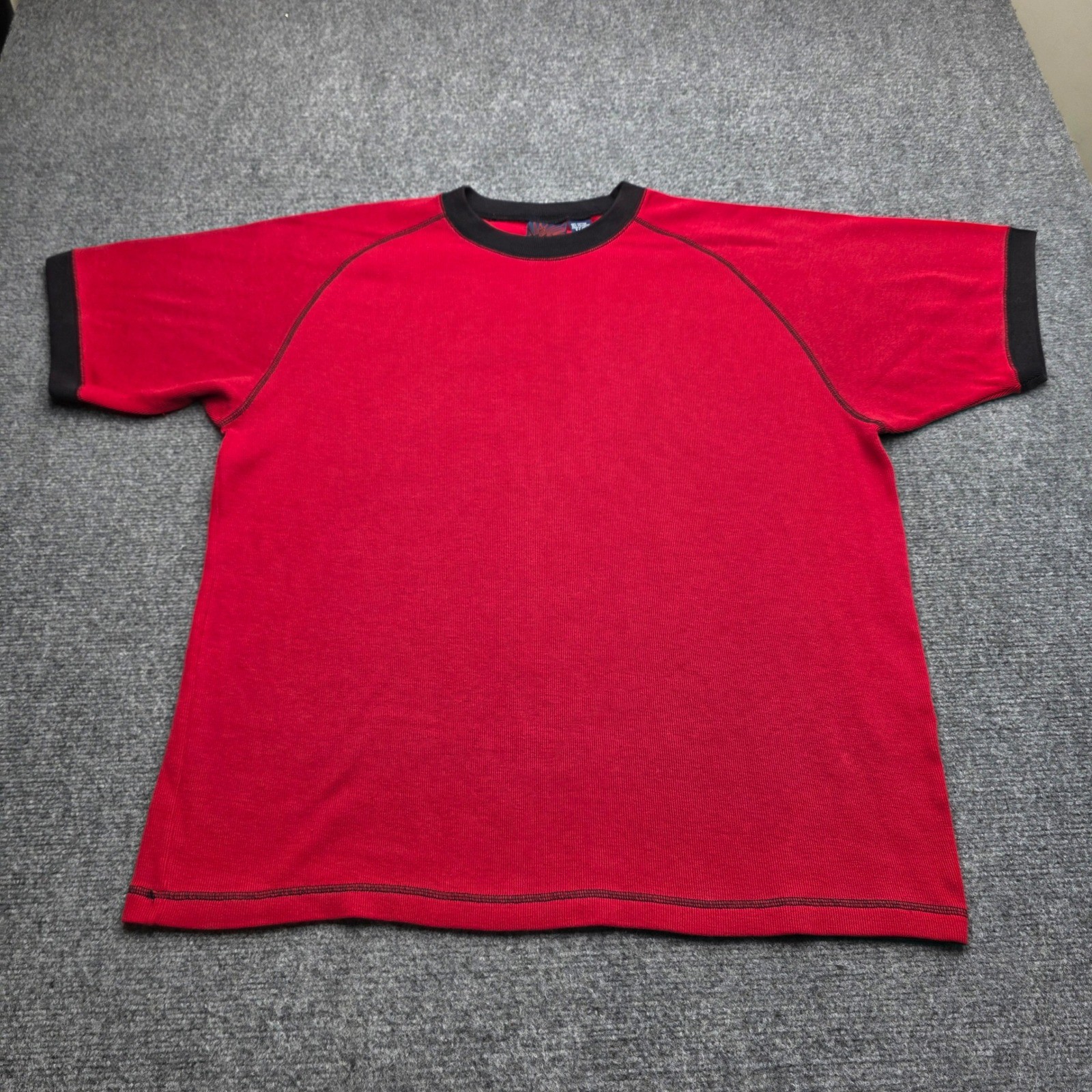 Vintage C-Two Ringer T Shirt XL Red Black Raglan Stitch Blank Ribbed Knit Y2K