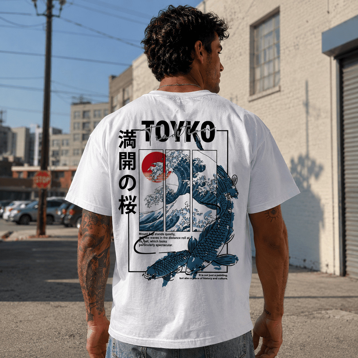 Kanagawa Wave Koi Fish T Shirt Japanese Art Graphic Streetwear Casual Tee
