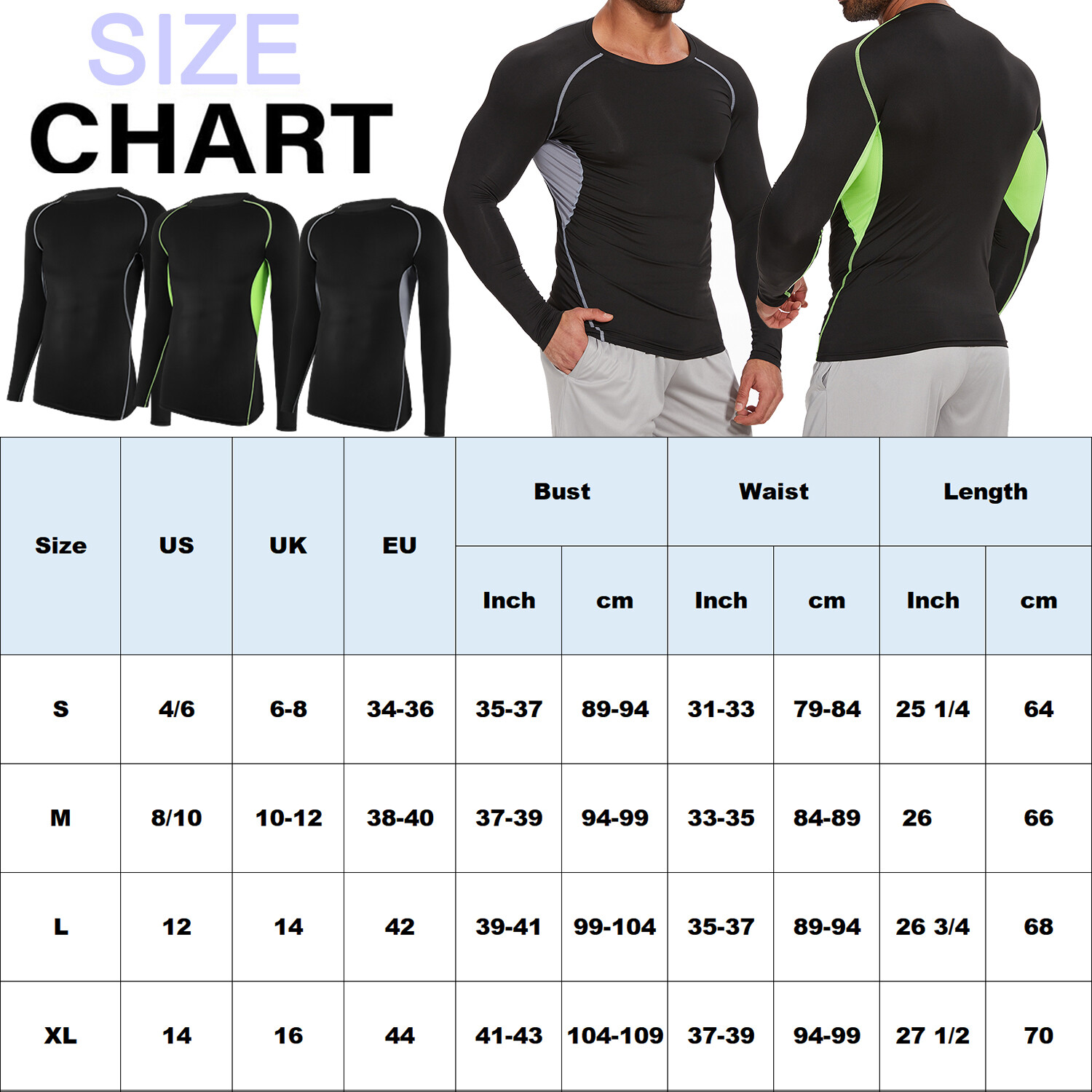Mens Compression Shirts Long Sleeve Workout Baselayer Quick Dry Athletic Sports