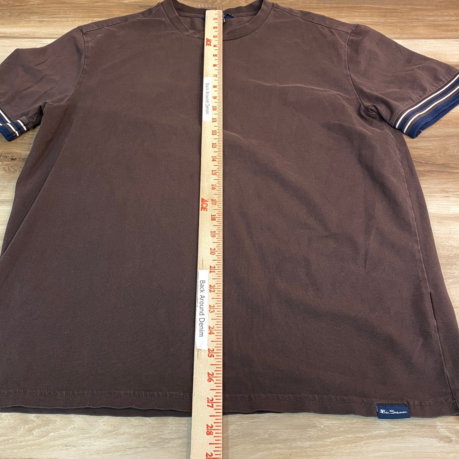 Ben Sherman T Shirt Mens Medium Brown Double Stripe Sleeve Crew Neck Size M