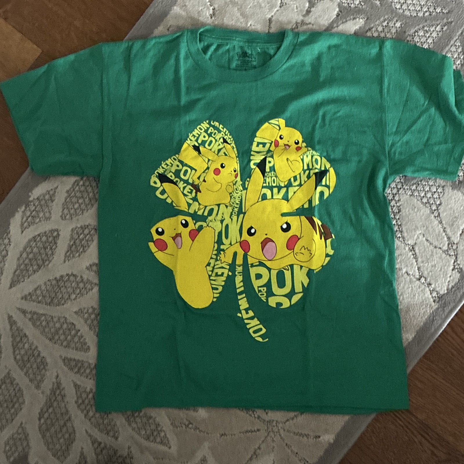 Pokémon youth Pikachu Green Graphic Crew Neck Cotton Short Sleeve Tee, Size L