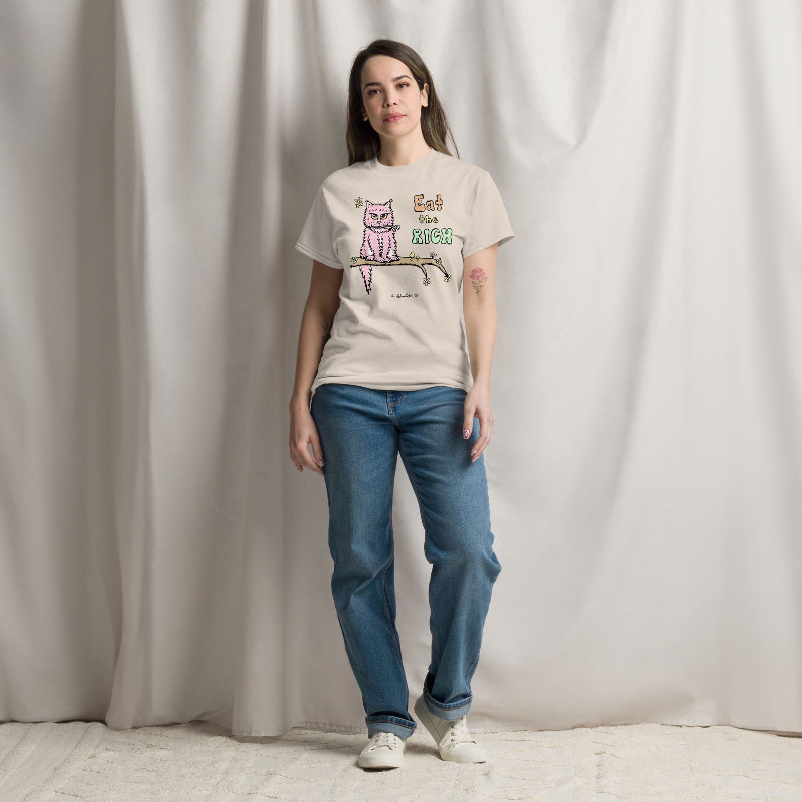 Eat the Rich Pink Kitty Cat Cottagecore Unisex classic tee