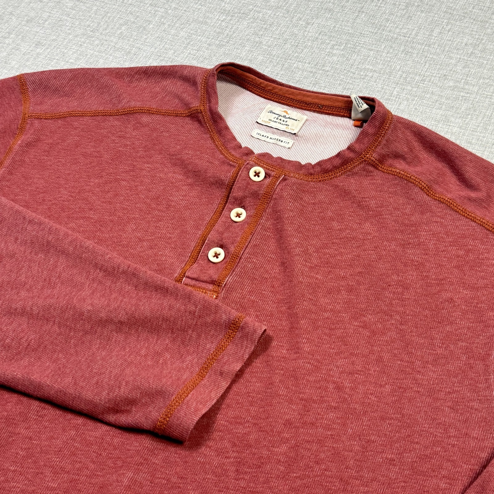 Tommy Bahama Shirt Mens XLT Red Long Sleeve Henley Contrasting Trim Button