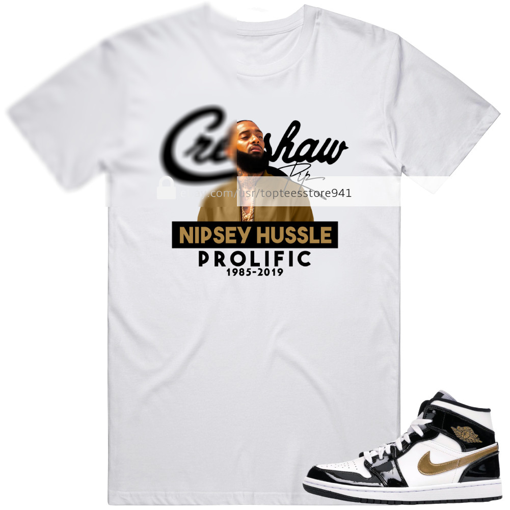 Shirt To Match Air Jordan 1 Mid Patent Black White Gold Men
