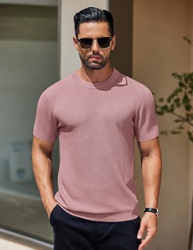 Men’s Pull On Shirt Short Sleeve Regular Fit Viscose (Rayon COOFANDY Mens Knit
