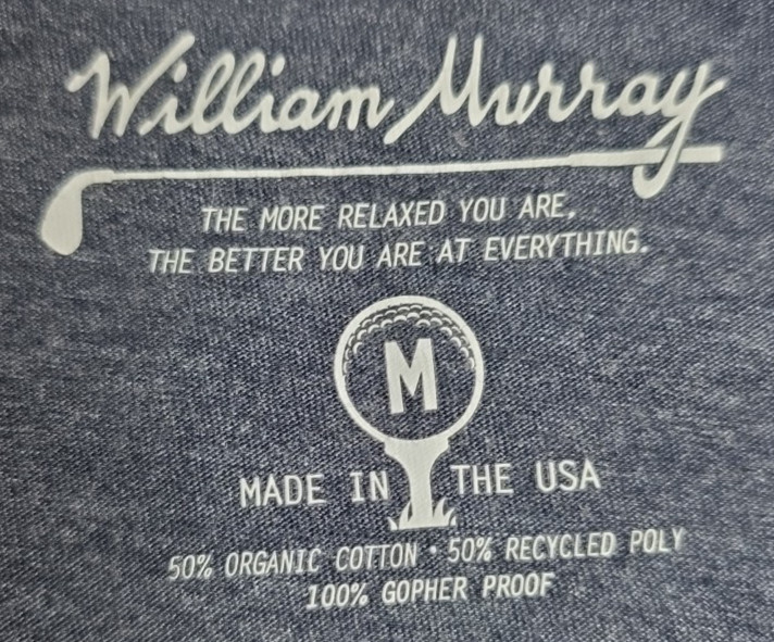 William “Bill” Murray Golf Logo Tee Thin Soft Medium Blue-Gray T-Shirt