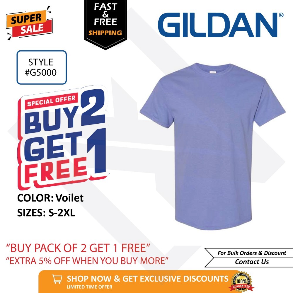 Gildan G500 Heavy Cotton T Shirt BUY 2 GET 1 FREE Blank Plain Casual Unisex Tee