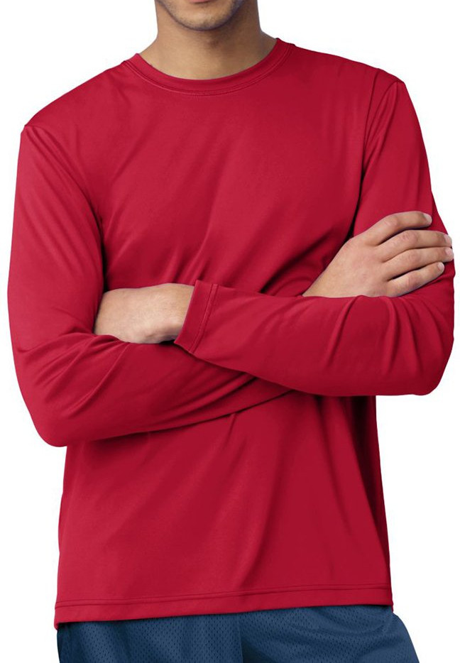 Hanes Mens T Shirt Size M Deep Red Cool DRI Performance Long Sleeve Quick Dry