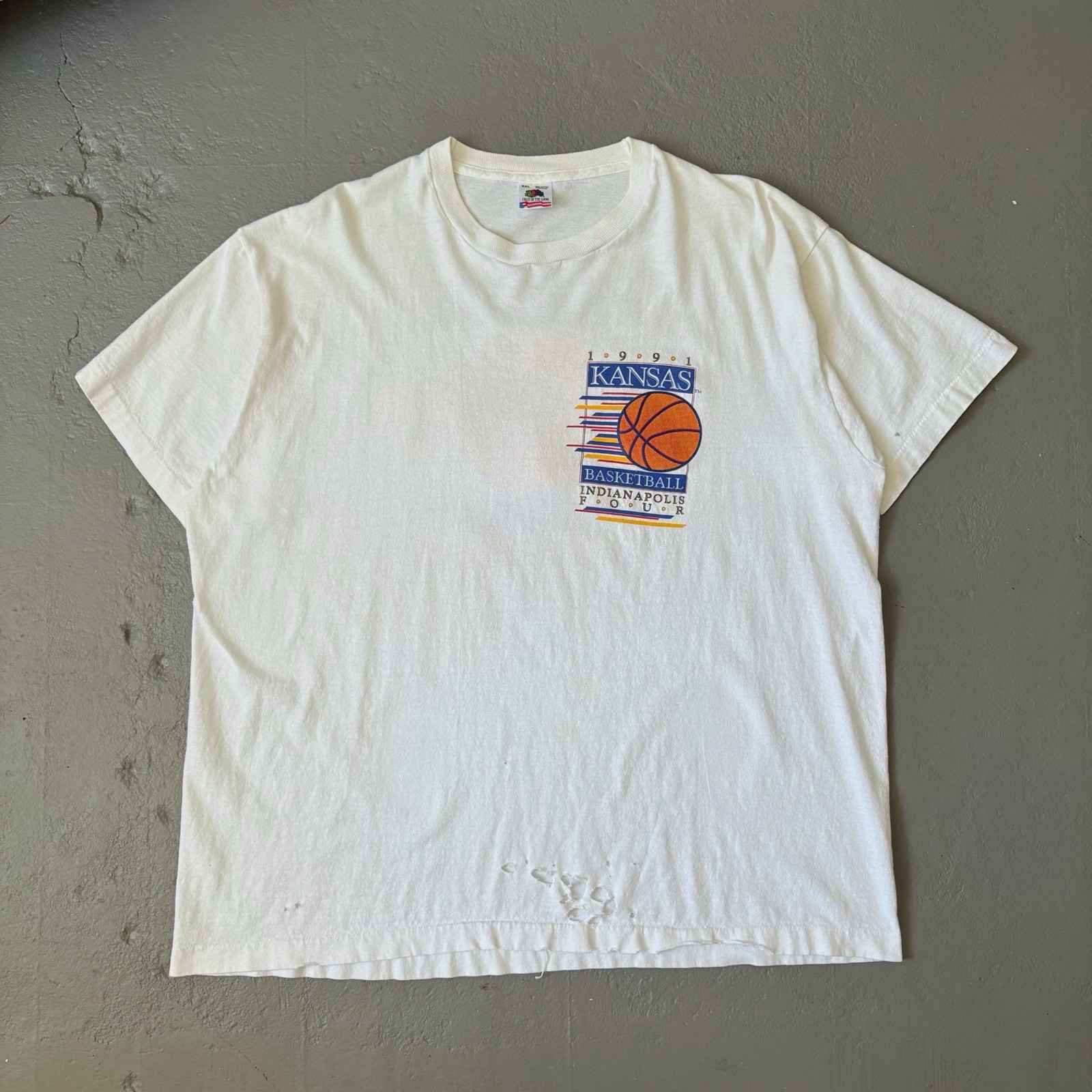 Vintage 1990’s Single Stitch Kansas Jayhawks Distressed Tee – XL