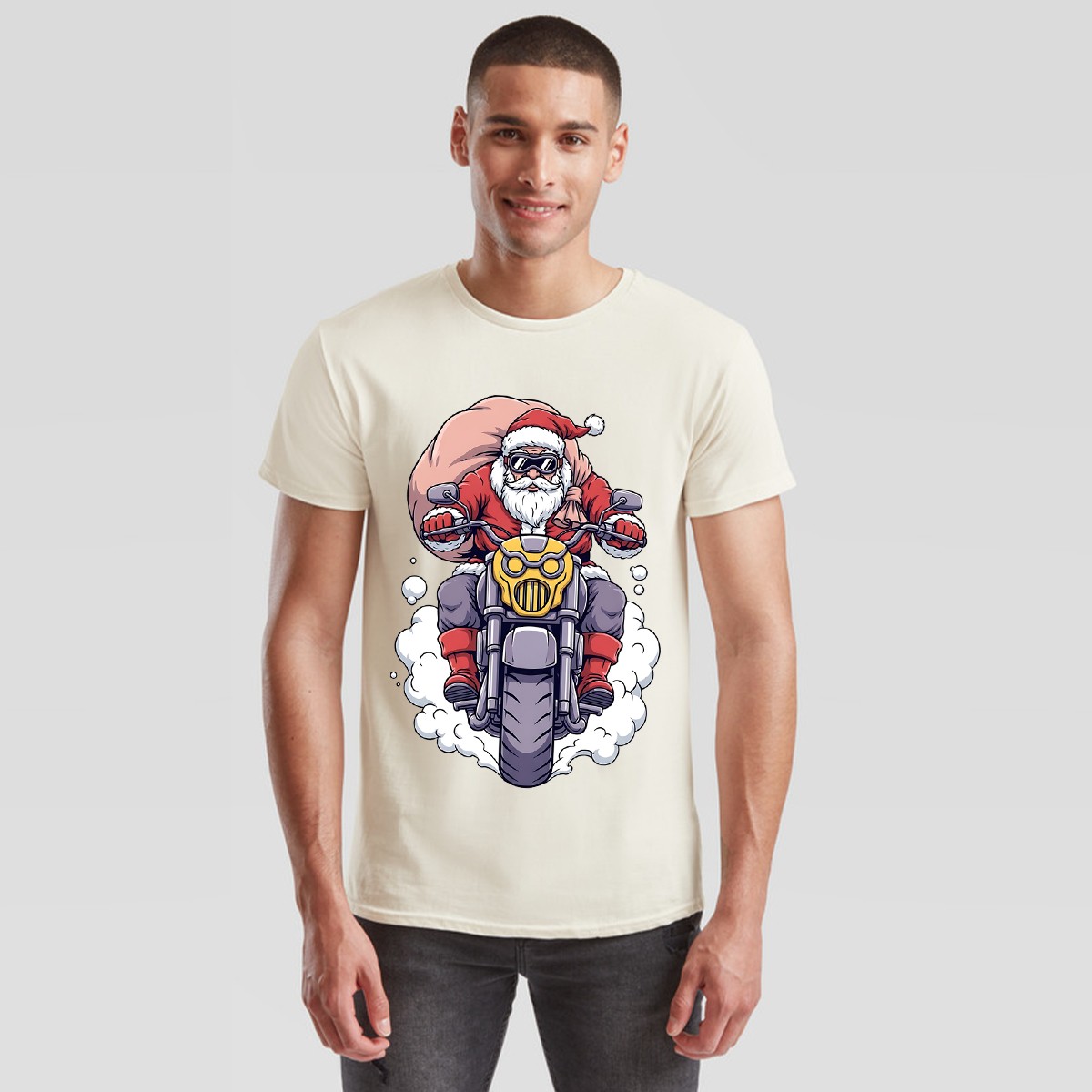 Santa Claus Motorcycle Christmas Mens T-Shirt Holiday Graphic Tee