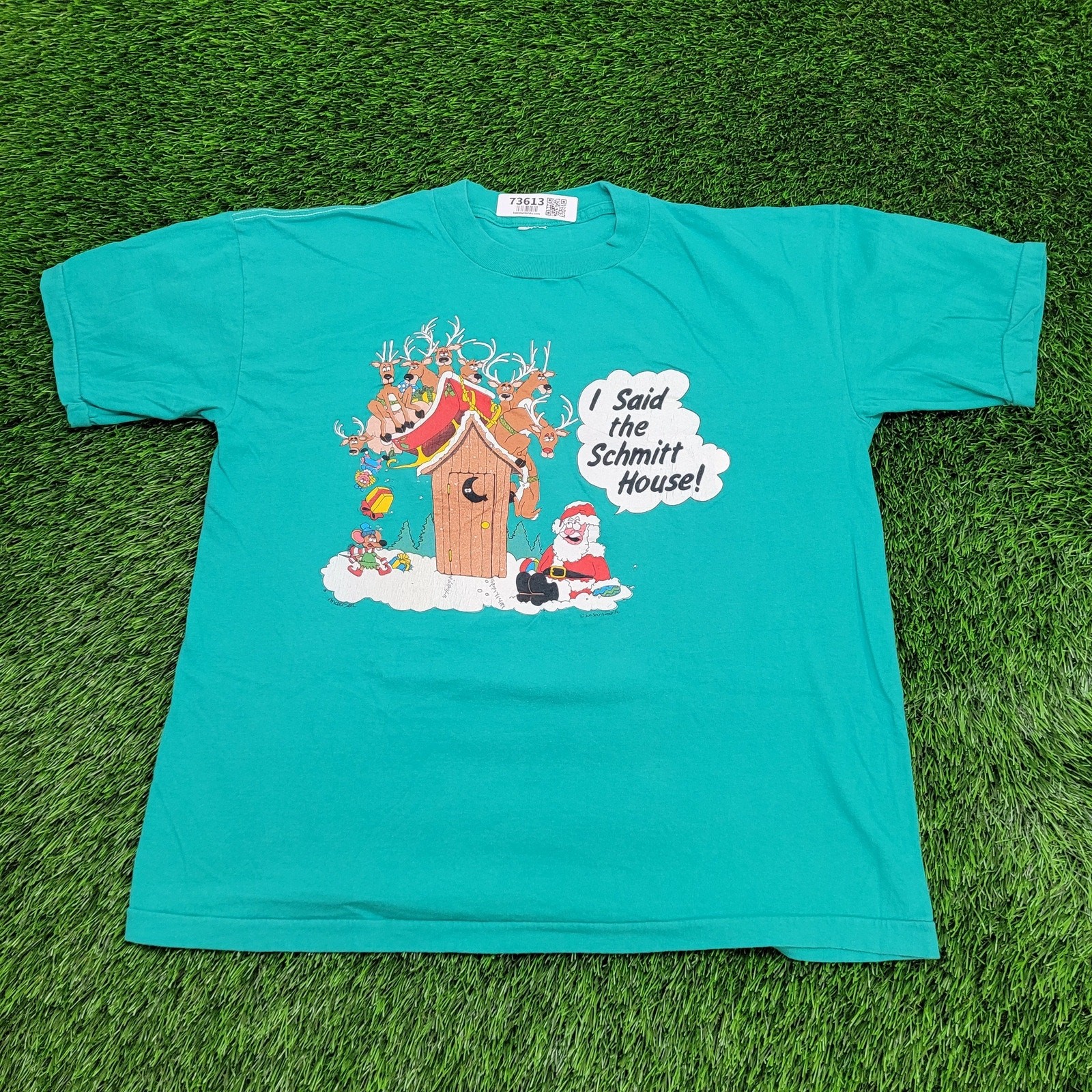 Vintage 90s Funny Christmas Shirt Large 22×25 Cropped