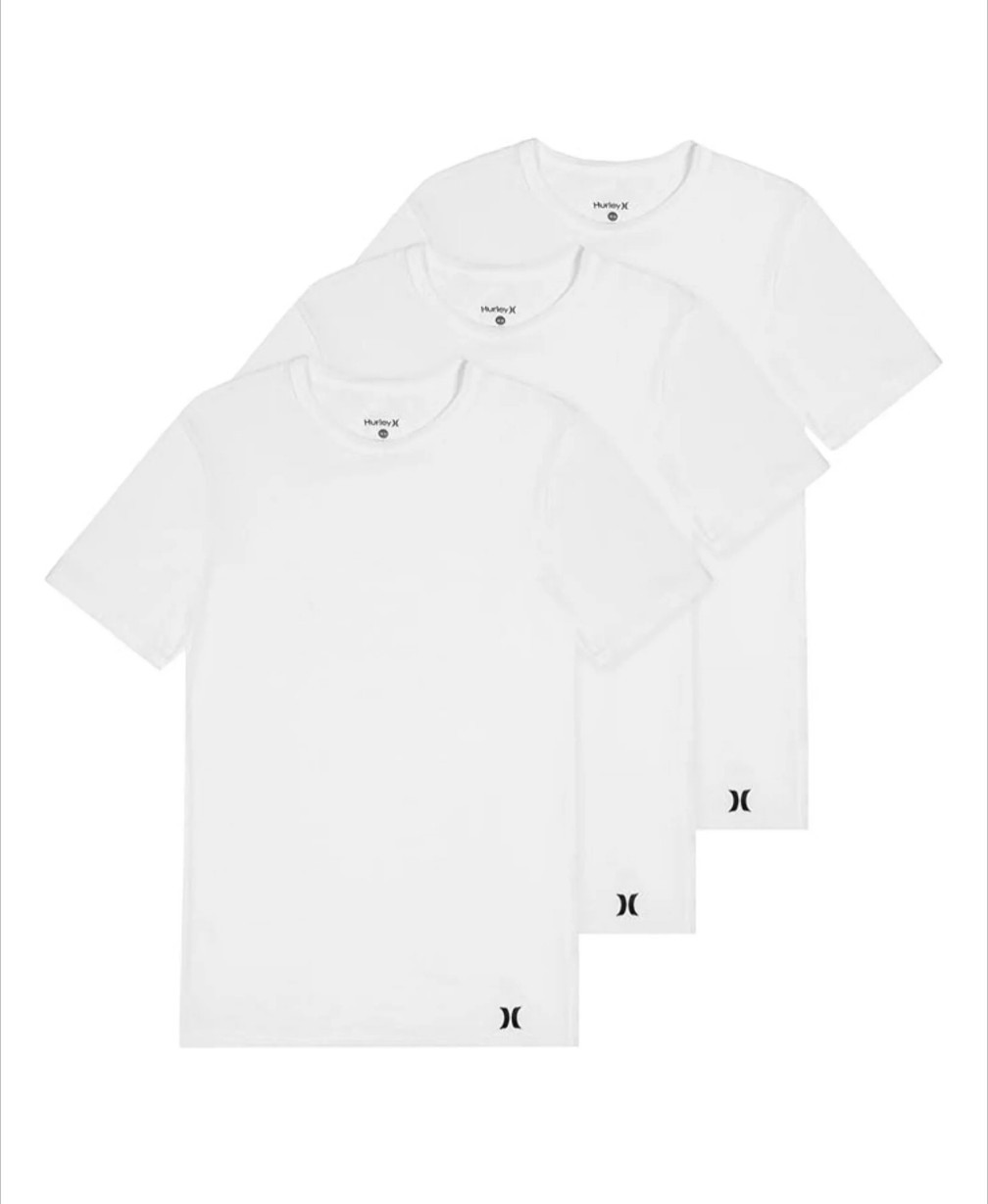 3 Pack Hurley Mens Classic Fit T-Shirt Ultra Soft Tag Free White Medium 38″-40″